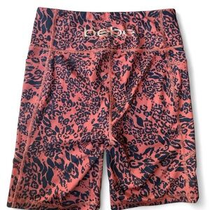 bebe Coral and Navy Leopard Print High-Rise Bike Shorts